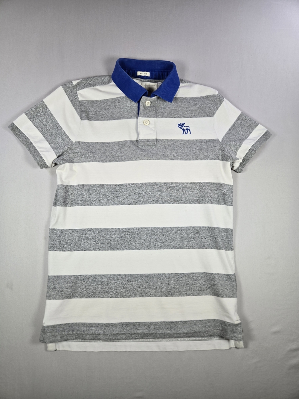 Abercrombie & Fitch Blue Collar Gray and White Striped Polo
